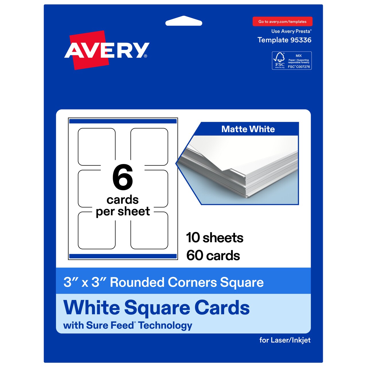 Avery Matte White Square Cards, 3" x 3" Square Rounded Corners